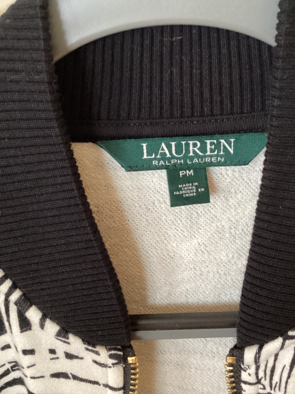 RALPH LAUREN - BLACK & CREAM ZIP UP COTTON JACKET - SIZE P/M - Picture 3 of 9